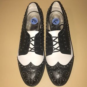Black & White Studded Wingtip Oxfords - Women